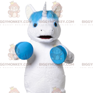 BIGGYMONKEY™ White Unicorn Turquoise Hair maskottiasu -