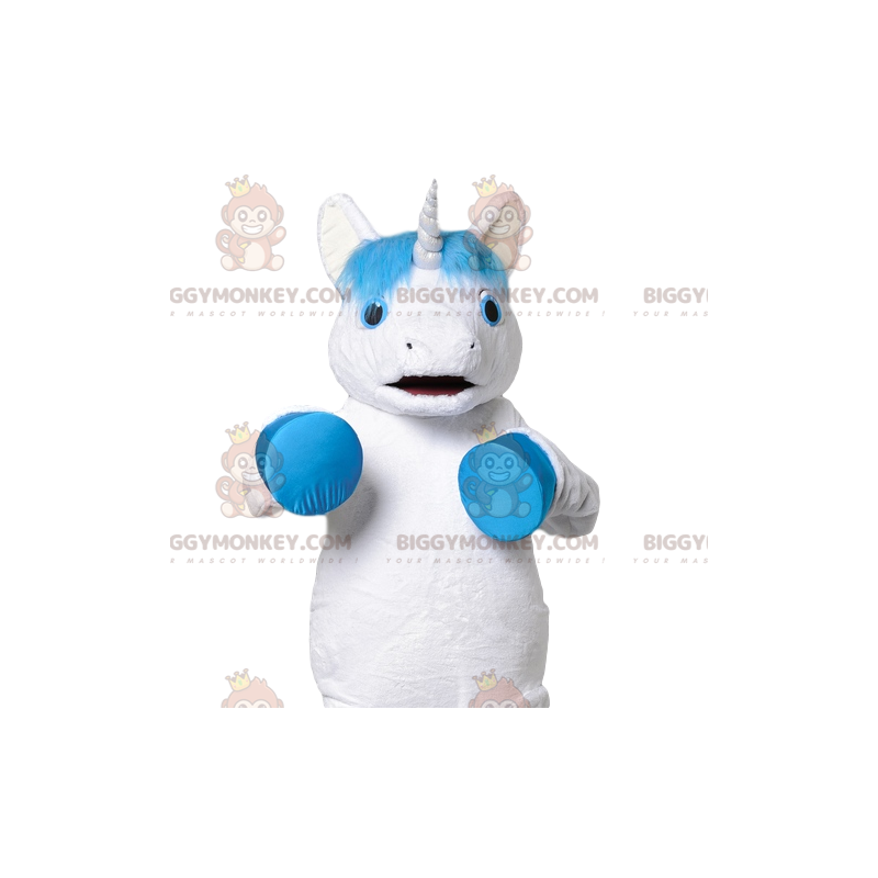 BIGGYMONKEY™ White Unicorn Turquoise Hair maskottiasu -