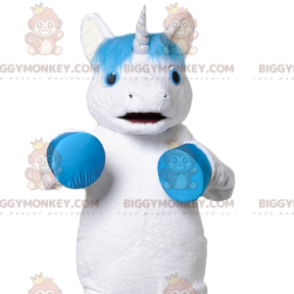 BIGGYMONKEY™ White Unicorn Turquoise Hair Mascot Costume -