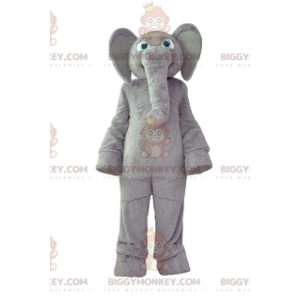 Traje de mascote BIGGYMONKEY™ Elefante cinza com pelo macio e