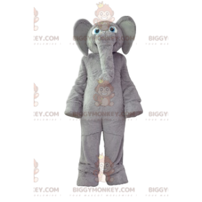 BIGGYMONKEY™ maskotdräkt Grå elefant med mjuk päls och stort