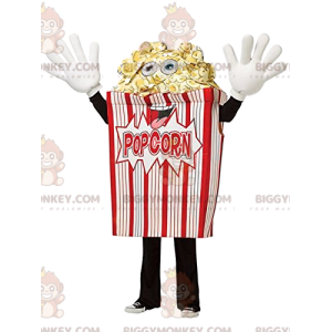 Costume da mascotte BIGGYMONKEY™ cono di popcorn rosso e bianco