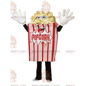 Costume da mascotte BIGGYMONKEY™ cono di popcorn rosso e bianco