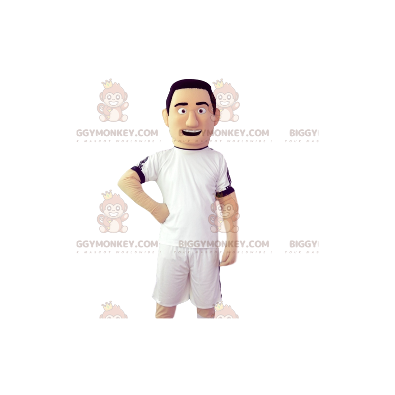 BIGGYMONKEY™ jalkapalloilijan maskottiasu valkoisella jerseyllä