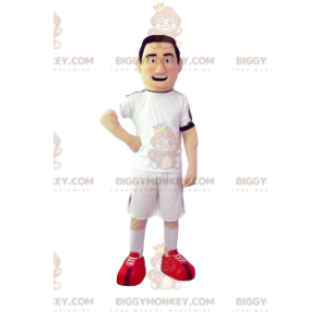 BIGGYMONKEY™ Fußballer-Maskottchen-Kostüm mit weißem Jersey -