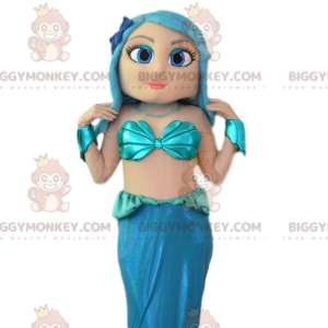 BIGGYMONKEY™ maskotdräkt av söt sjöjungfru med sitt blåa hår -