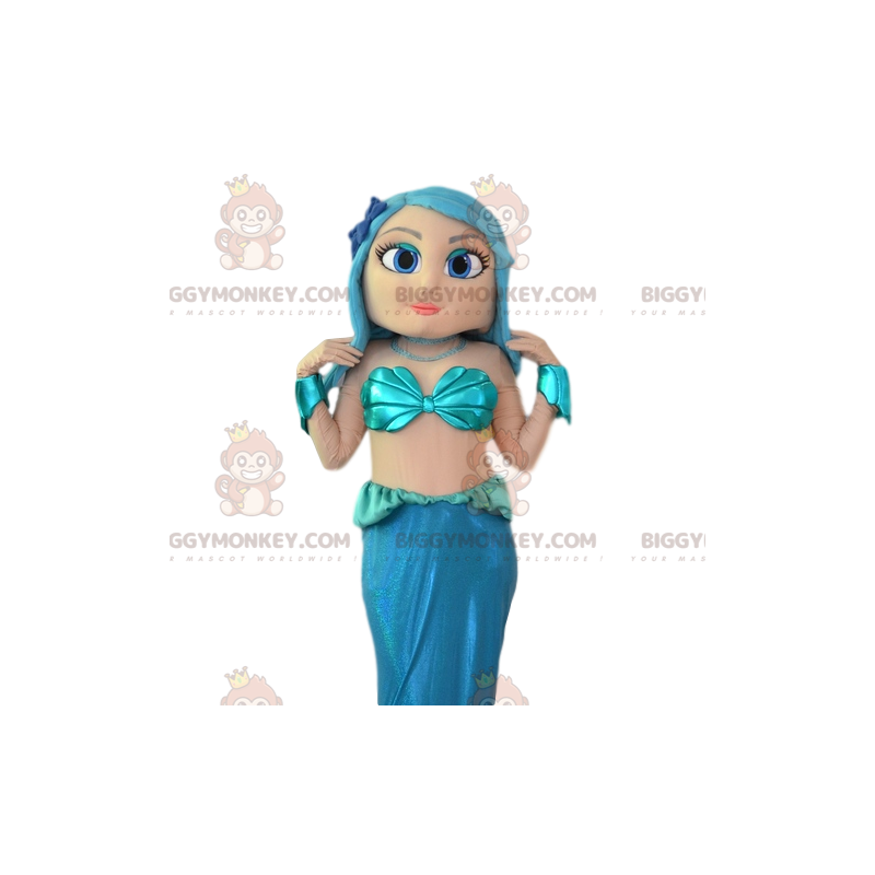 Kostým maskota BIGGYMONKEY™ krásné mořské panny s modrými vlasy