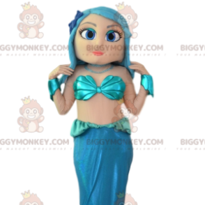 BIGGYMONKEY™ mascot costume of pretty mermaid with her blue