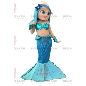 BIGGYMONKEY™ mascot costume of pretty mermaid with her blue