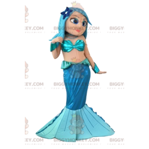 BIGGYMONKEY™ maskottiasu kauniista merenneidosta sinisillä
