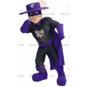 Kostým maskota Zorro Superhero BIGGYMONKEY™ v černo-fialovém