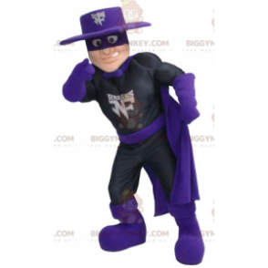 Zorro Superhero BIGGYMONKEY™ maskottiasu mustassa ja violetissa