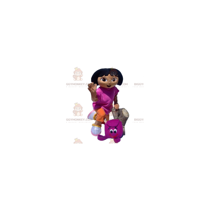 Dora the Explorer BIGGYMONKEY™ maskotdräkt med fuchsia ryggsäck