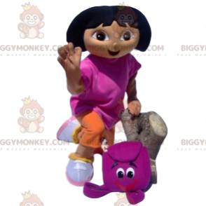 Στολή μασκότ Dora the Explorer BIGGYMONKEY™ με φούξια σακίδιο -