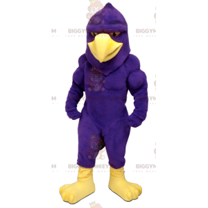 Costume mascotte BIGGYMONKEY™ Aquila uccello viola e giallo