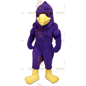 Very Muscular Purple and Yellow Bird Eagle BIGGYMONKEY™ Mascot