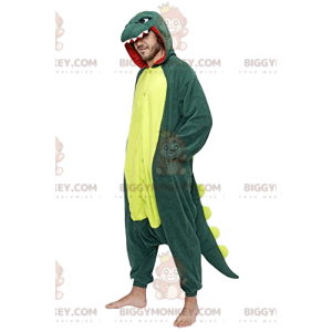 Disfraz de mascota BIGGYMONKEY™ de dinosaurio verde con su