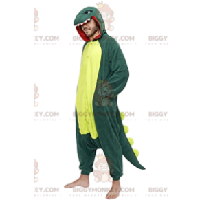 Disfraz de mascota BIGGYMONKEY™ de dinosaurio verde con su
