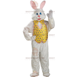 BIGGYMONKEY™ wit konijn mascottekostuum met jasje en gele
