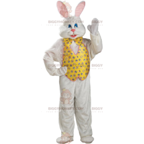 BIGGYMONKEY™ White Rabbit Mascot Costume with Jacket and Yellow