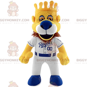 Traje de mascote Lion Royal BIGGYMONKEY™ com roupa de beisebol