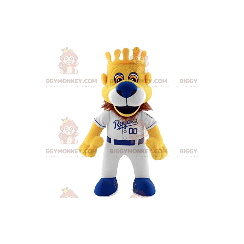 Lion Royal BIGGYMONKEY™ mascottekostuum met honkbaloutfit en