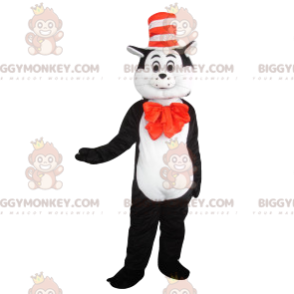 Cute Cat BIGGYMONKEY™ Mascot Costume With Hat And Orange Bow –