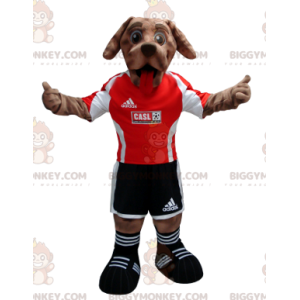 Kostium maskotki BIGGYMONKEY™ Brązowy pies w czarno-czerwonym
