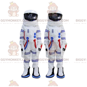 Astronaut BIGGYMONKEY™ Mascot Costume Duo og blå stribet hvid