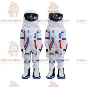 Astronaut BIGGYMONKEY™ mascottekostuum duo en blauw gestreepte