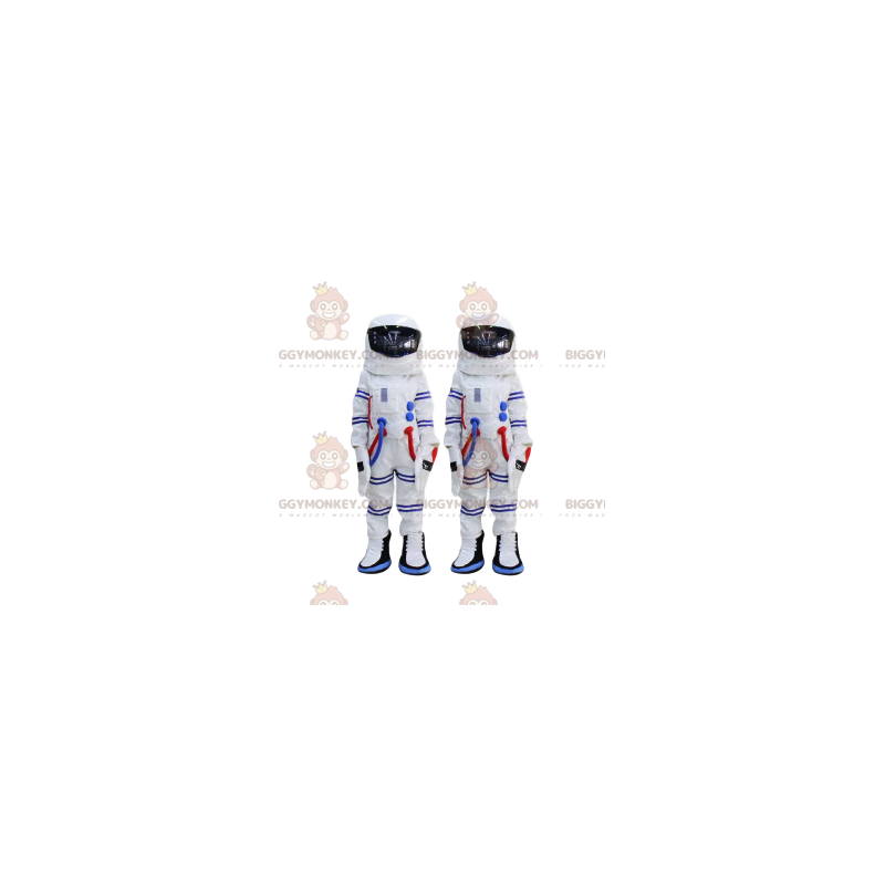Astronaut BIGGYMONKEY™ Maskotdräkt Duo och blårandig vit