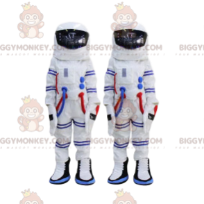 Astronaut BIGGYMONKEY™ Maskotdräkt Duo och blårandig vit