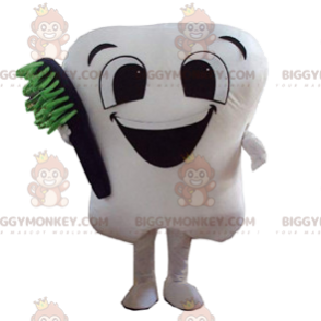 Cute White Tooth BIGGYMONKEY™ Mascot Costume With Black