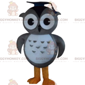 Costume de mascotte BIGGYMONKEY™ de hiboux gris et blanc avec