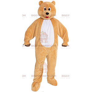 BIGGYMONKEY™ μασκότ στολή Αστεία μπεζ αρκούδα με κόκκινη γλώσσα