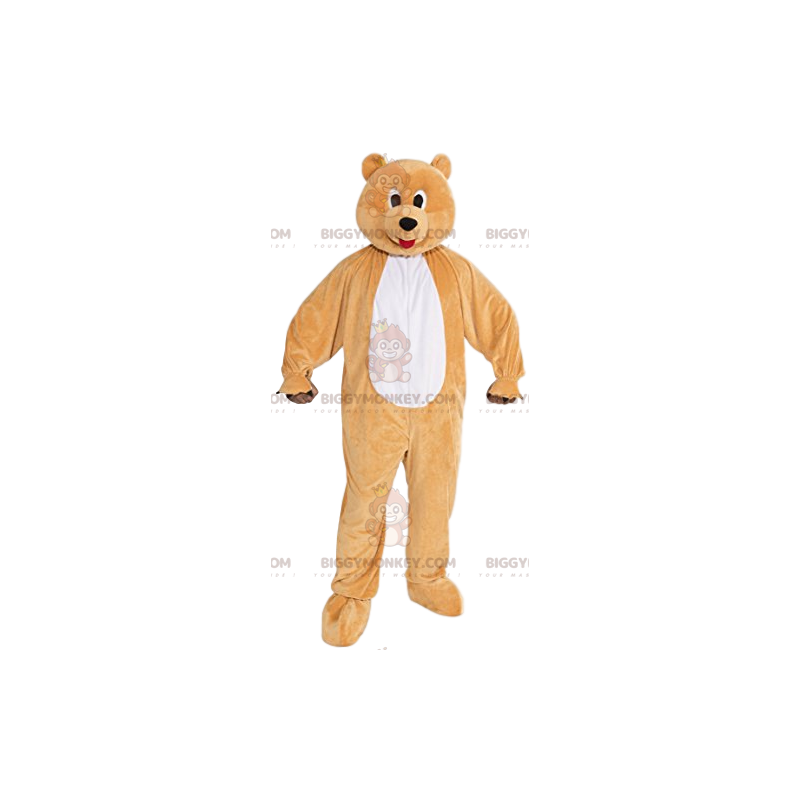 BIGGYMONKEY™ maskotdräkt Rolig beige björn med röd tunga -