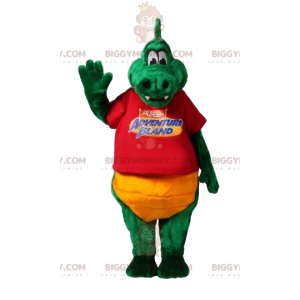 Disfraz de mascota dinosaurio verde BIGGYMONKEY™ con camiseta