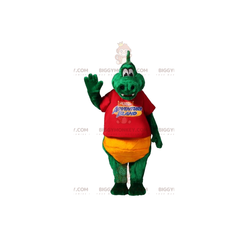 Disfraz de mascota dinosaurio verde BIGGYMONKEY™ con camiseta