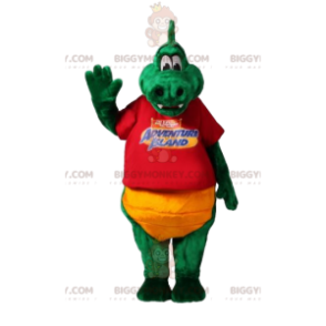 Green Dinosaur BIGGYMONKEY™ Mascot Costume with Red T-Shirt and