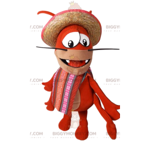 Traje de mascote lagosta BIGGYMONKEY™ com chapéu de palha e