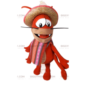 Traje de mascote lagosta BIGGYMONKEY™ com chapéu de palha e