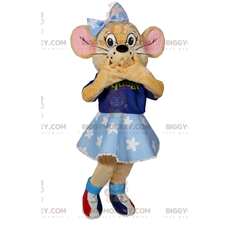 Kleine muis BIGGYMONKEY™ mascottekostuum met blauwe tutu en