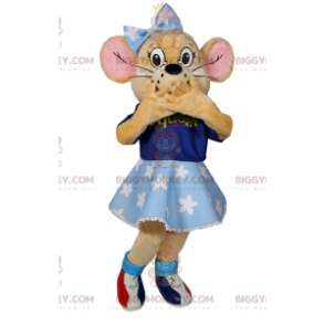 Fato de mascote BIGGYMONKEY™ de ratinho com tutu azul e t-shirt
