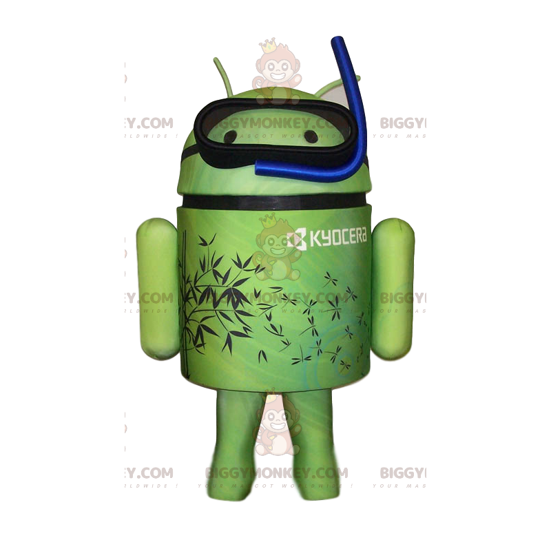 Grønt android BIGGYMONKEY™ maskotkostume med blå snorkel -