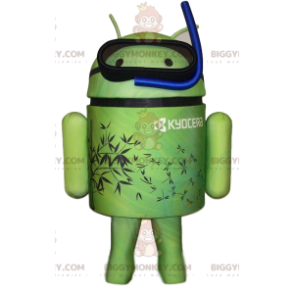 Vihreä android BIGGYMONKEY™ maskottiasu sinisellä snorkkelilla