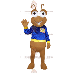 BIGGYMONKEY™ fantasia de mascote formiga bege com jaqueta azul