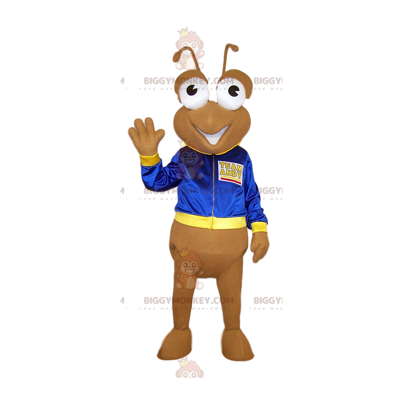 BIGGYMONKEY™ mascot costume beige ant with blue jacket -