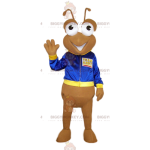 BIGGYMONKEY™ mascot costume beige ant with blue jacket –