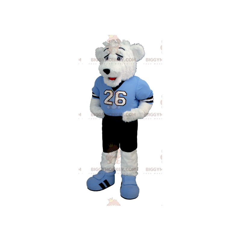 BIGGYMONKEY™ White Teddy Bear Mascot Costume in Blue and Black