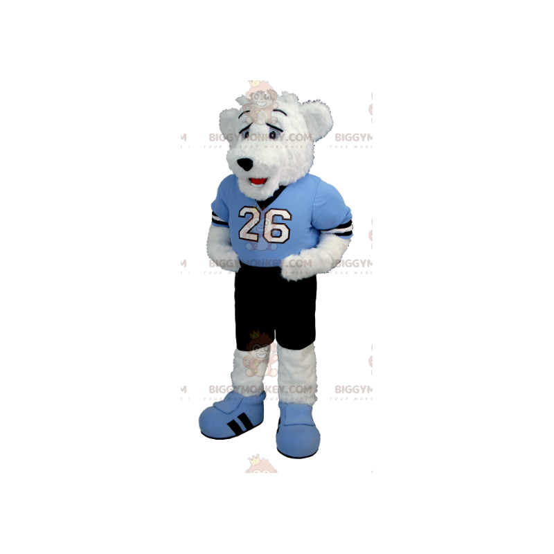 BIGGYMONKEY™ witte teddybeer mascottekostuum in blauw en zwarte